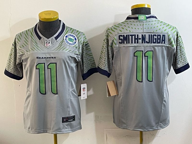 Women Seattle Seahawks #11 Smith-Njigba Grey 5th generations 2026 Nike Limited NFL Jersey style 03